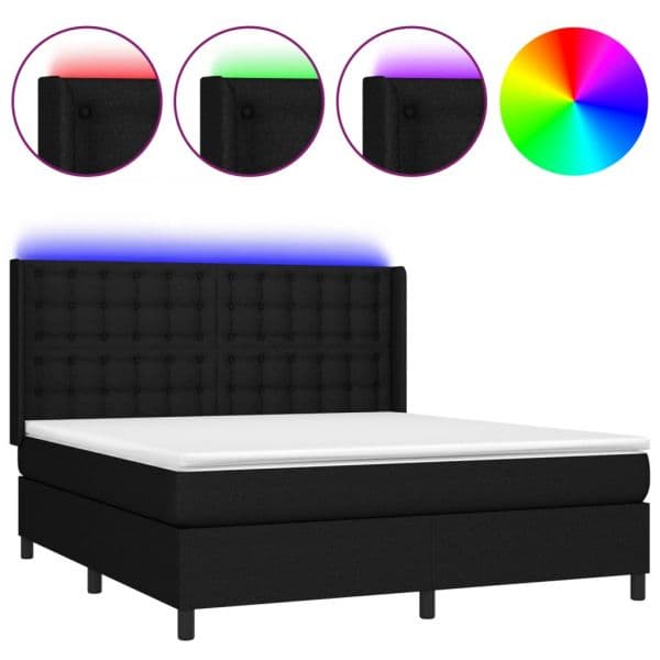 vidaXL Cama Box Spring com Colchão e LED 160x200 cm Tecido Preto - 3836361493