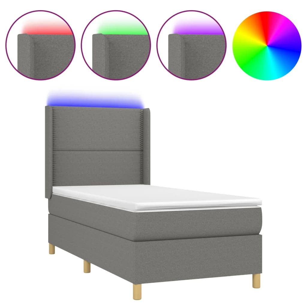 vidaXL Cama box spring c/ colchão e LED 100x200 cm tecido cinza-escuro
