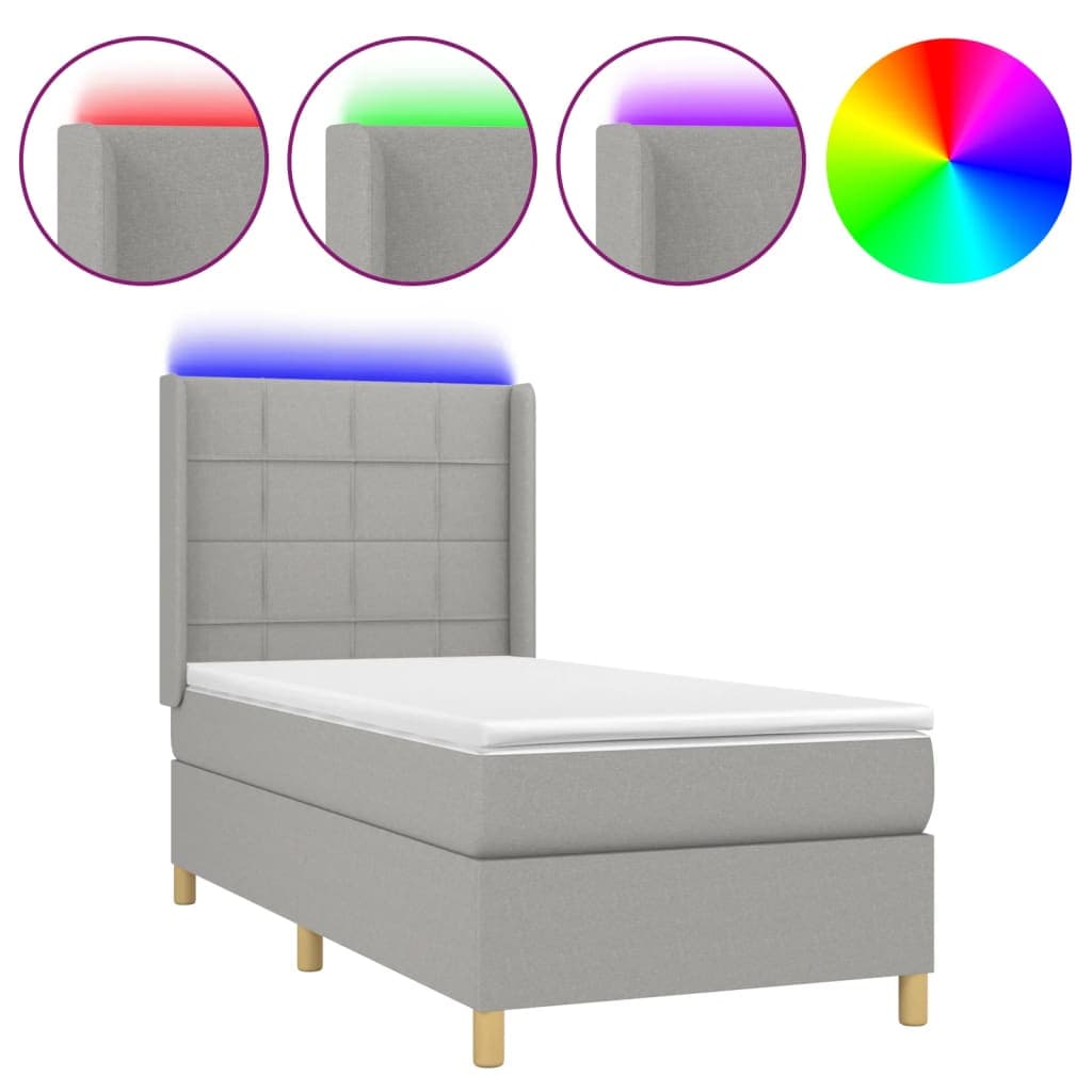vidaXL Cama box spring c/ colchão e LED 100x200 cm tecido cinza-claro