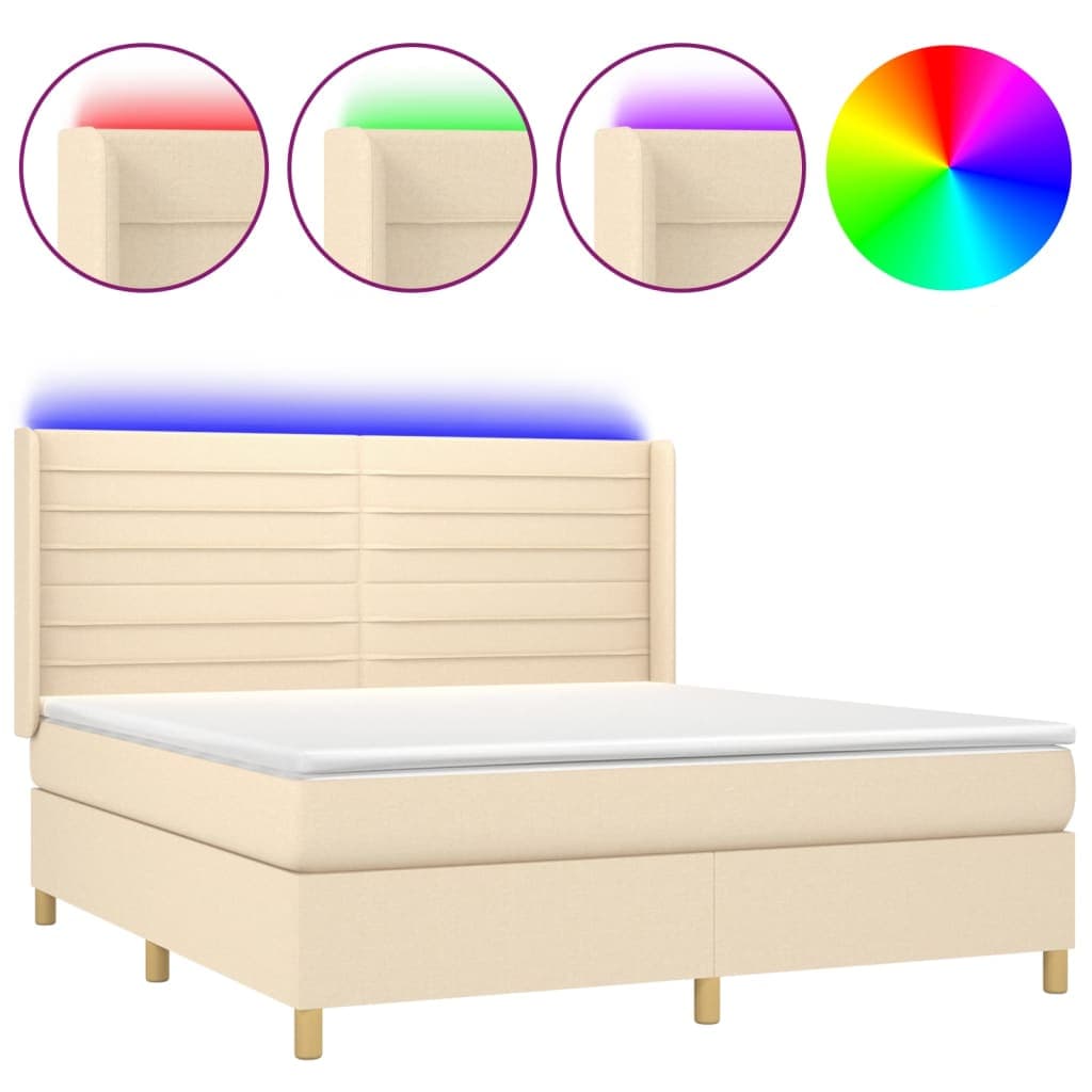 vidaXL Cama box spring c/ colchão e LED 180x200 cm tecido cor creme