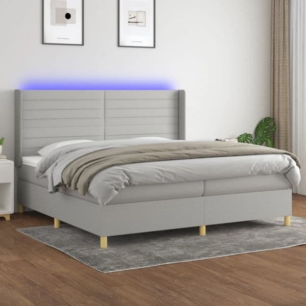 Cama Box Spring com Colchão e led 200x200 cm Tecido Cinza-claro - 3138981