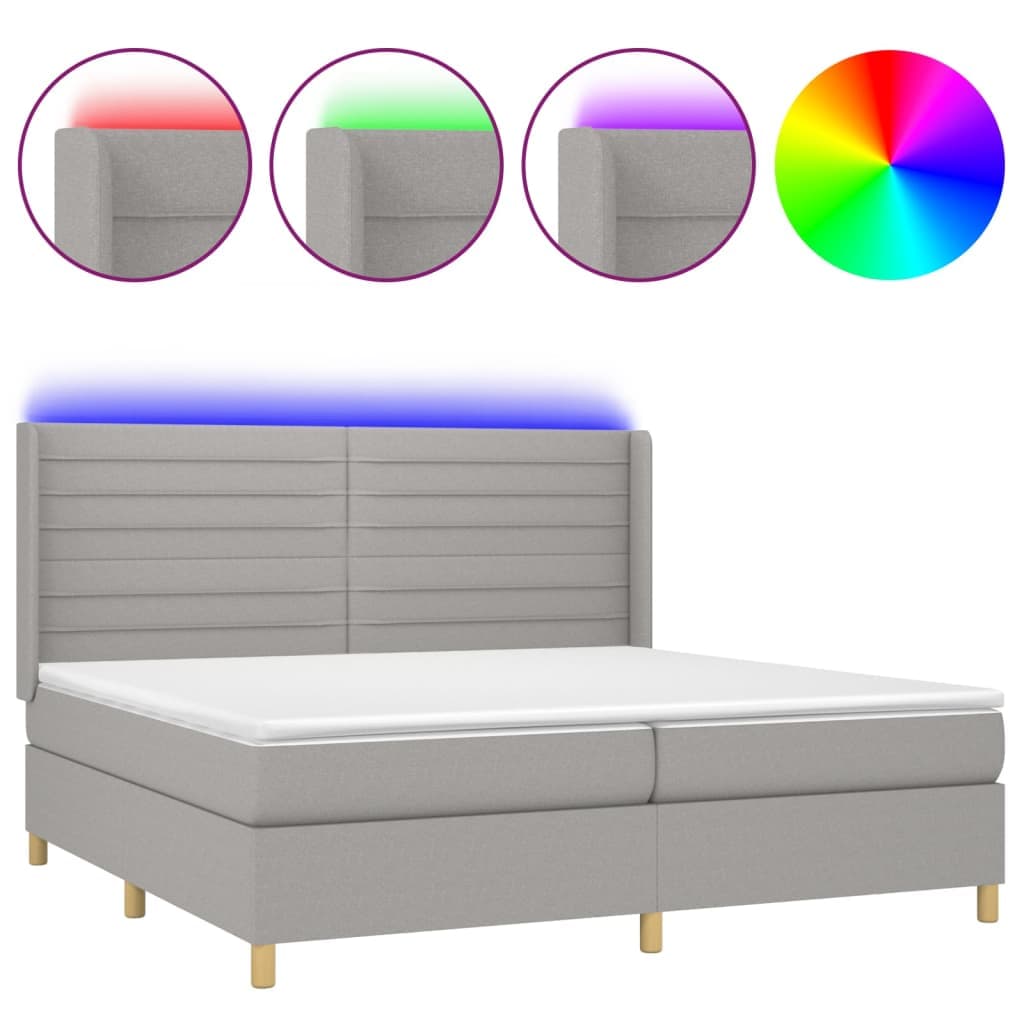 Cama Box Spring com Colchão e led 200x200 cm Tecido Cinza-claro - 3138981