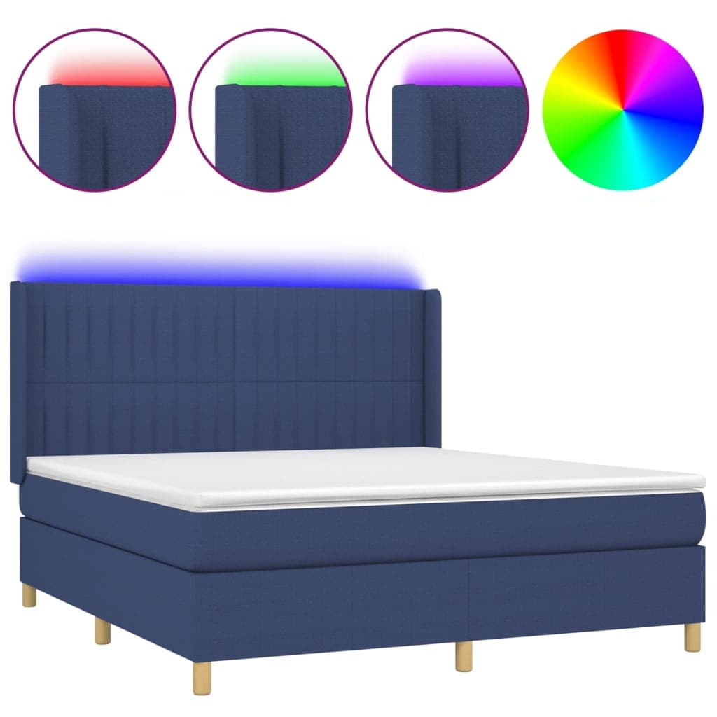 vidaXL Cama box spring c/ colchão e LED 180x200 cm tecido azul
