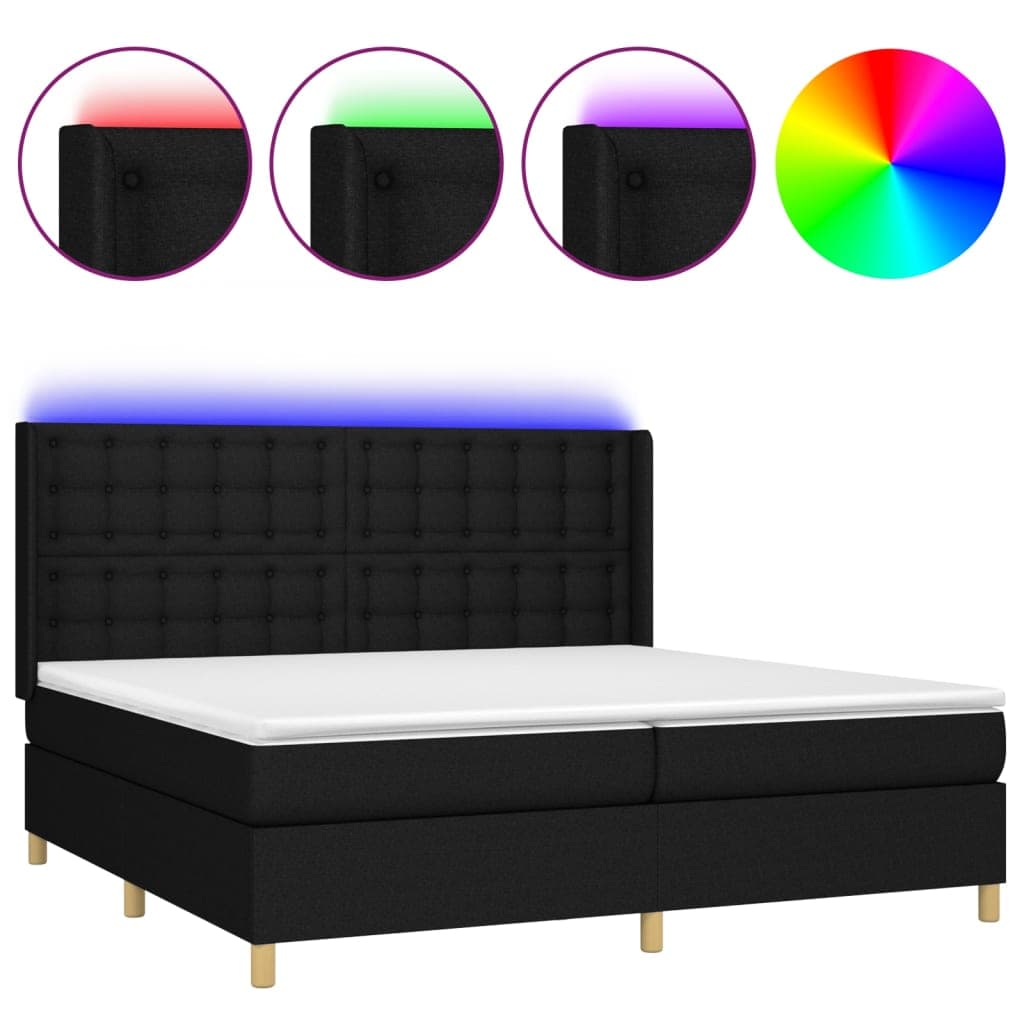 vidaXL Cama Box Spring com Colchão e LED 200x200 cm Tecido Preto - 170432307