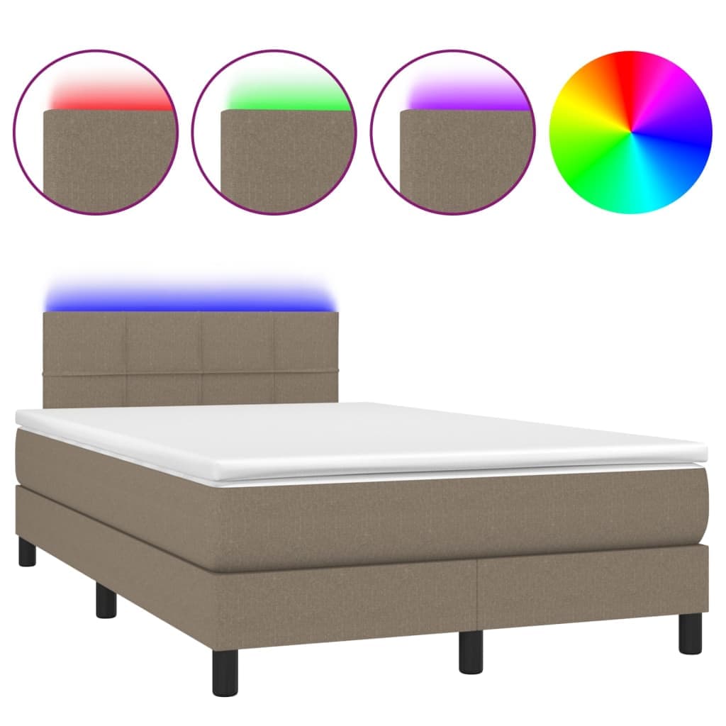 vidaXL Cama box spring colchão/LED 120x200cm tecido cinza-acastanhado