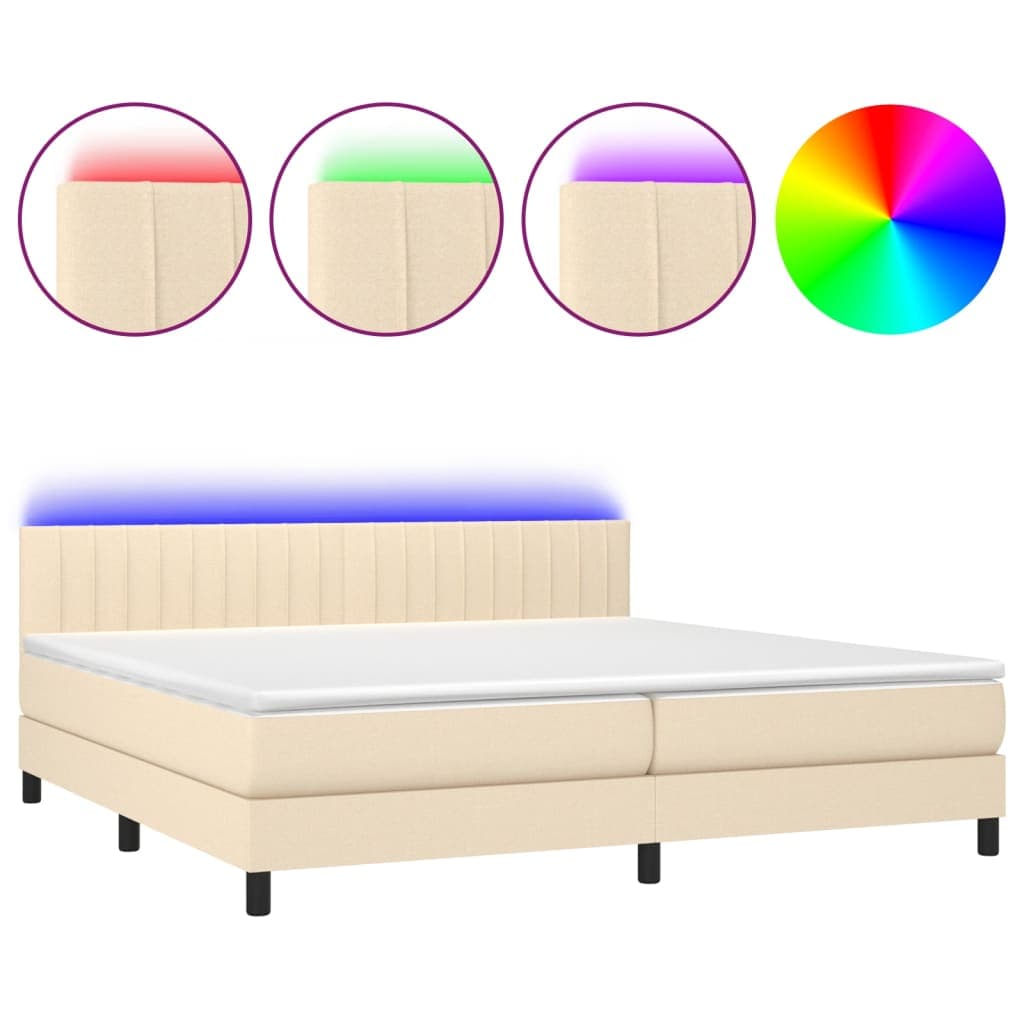 vidaXL Cama box spring c/ colchão e LED 200x200 cm tecido cor creme