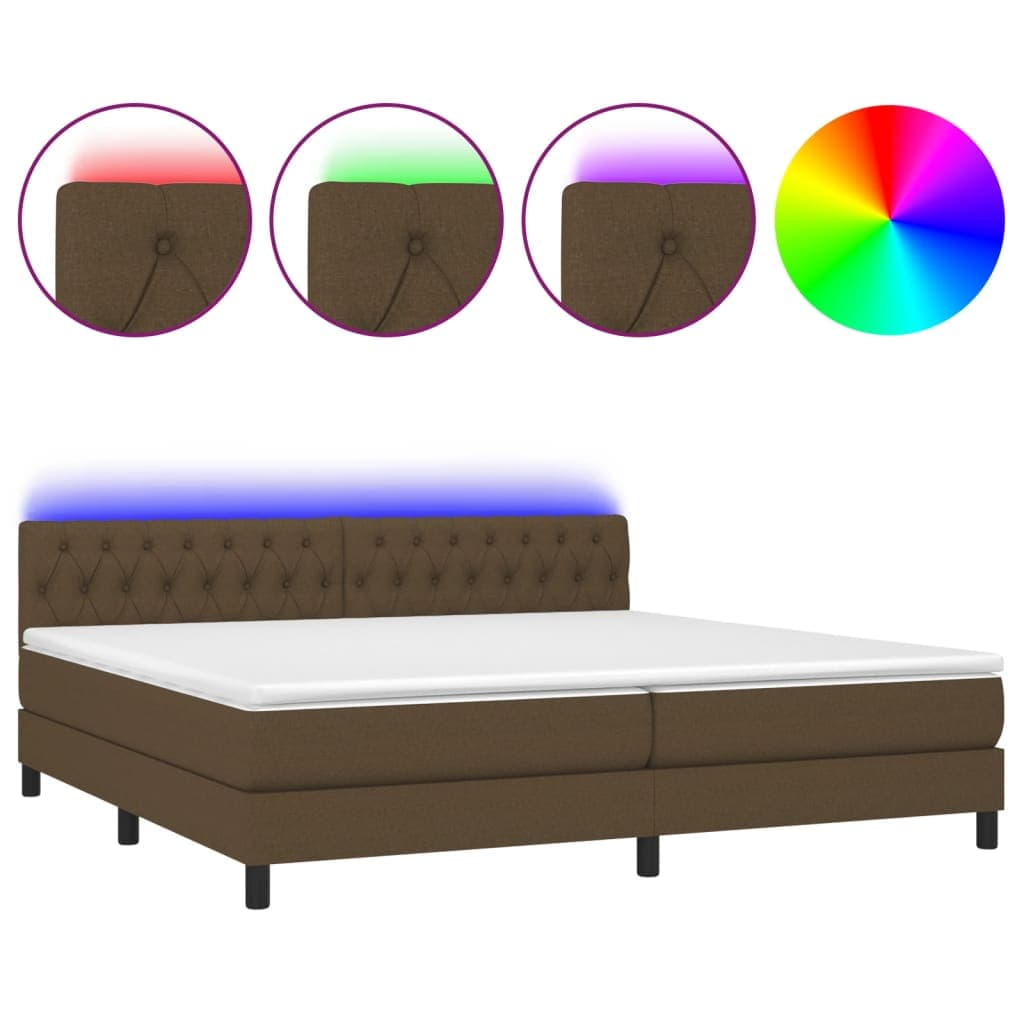 vidaXL Cama box spring c/ colchão/LED 200x200cm tecido castanho-escuro