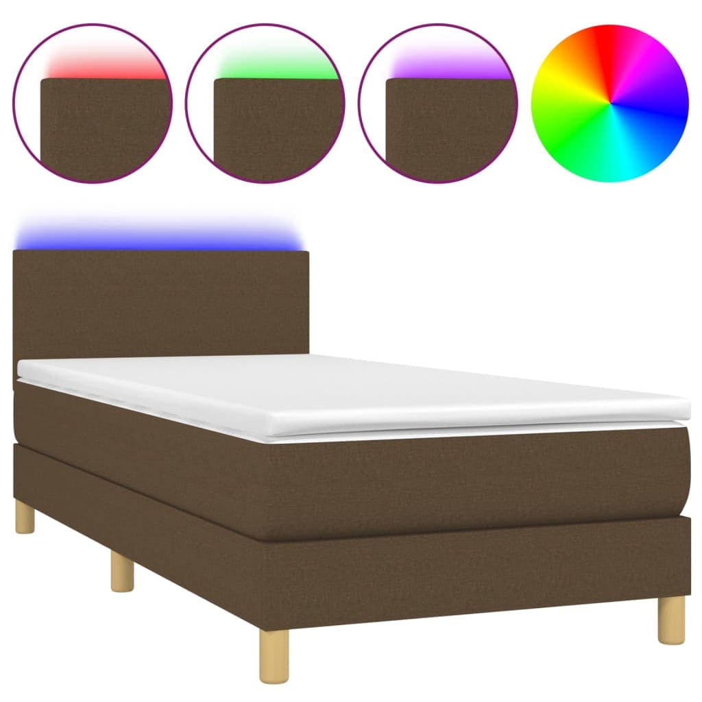 vidaXL Cama box spring c/ colchão/LED 90x190 cm tecido castanho-escuro