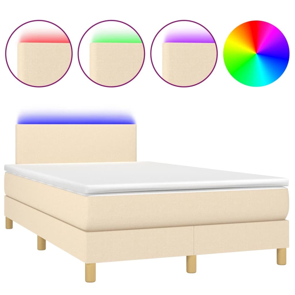 vidaXL Cama Box Spring com Colchão e LED 120x200 cm Tecido Cor Creme - 1189753563