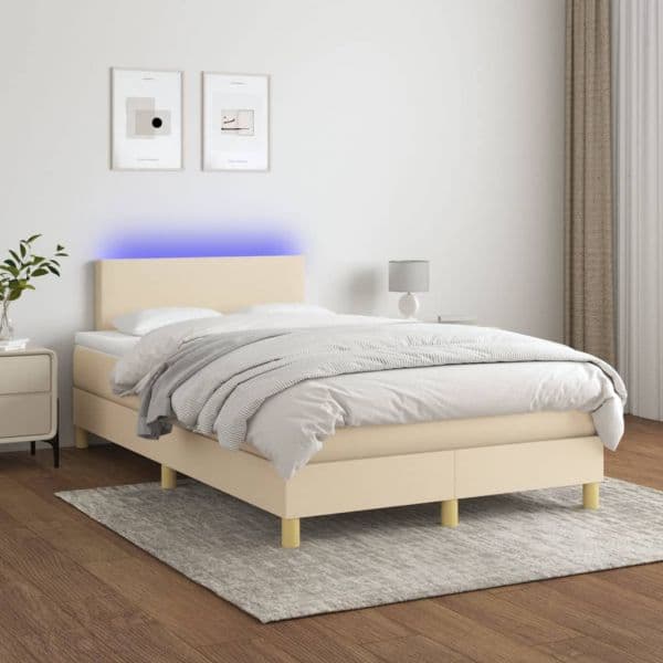 vidaXL Cama Box Spring com Colchão e LED 120x200 cm Tecido Cor Creme - 1189753563