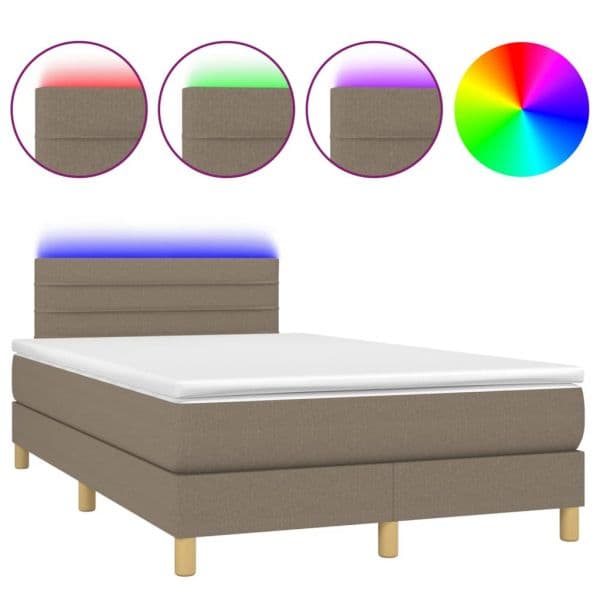 vidaXL Cama Box Spring Colchão/led 120x200cm Tecido Cinza-acastanhado - 1892874243