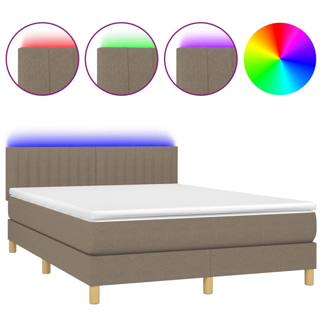 vidaXL Cama Box Spring Colchão/led 140x190cm Tecido Cinza-acastanhado - 359990980