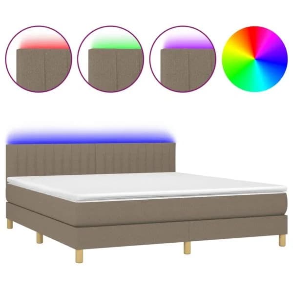 vidaXL Cama Box Spring Colchão/led 180x200cm Tecido Cinza-acastanhado - 2359029587