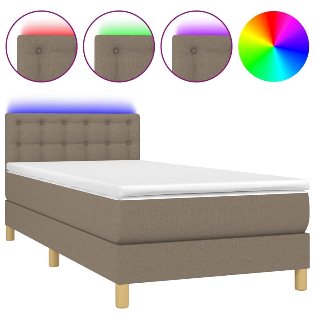 vidaXL Cama Box Spring Colchão/led 100x200cm Tecido Cinza-acastanhado - 3615886426
