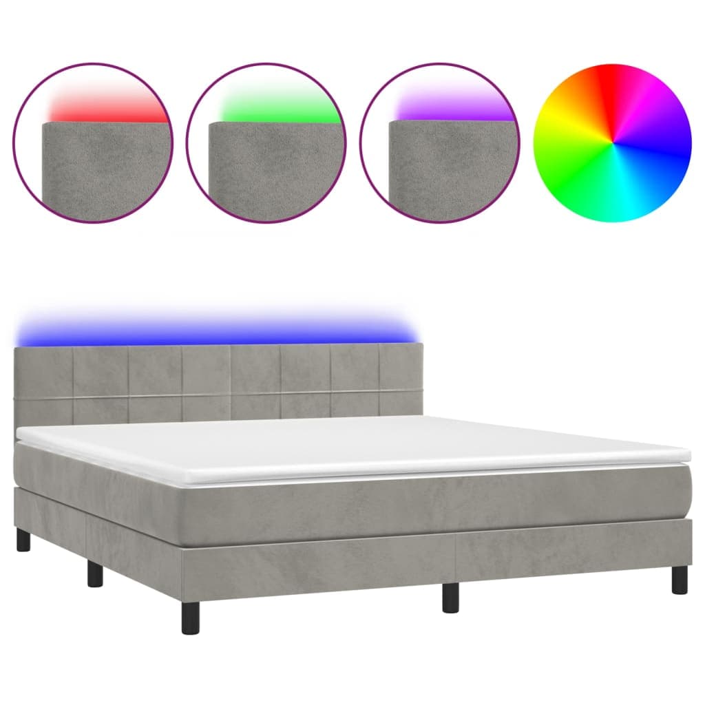 vidaXL Cama box spring c/ colchão/LED 160x200 cm veludo cinzento-claro