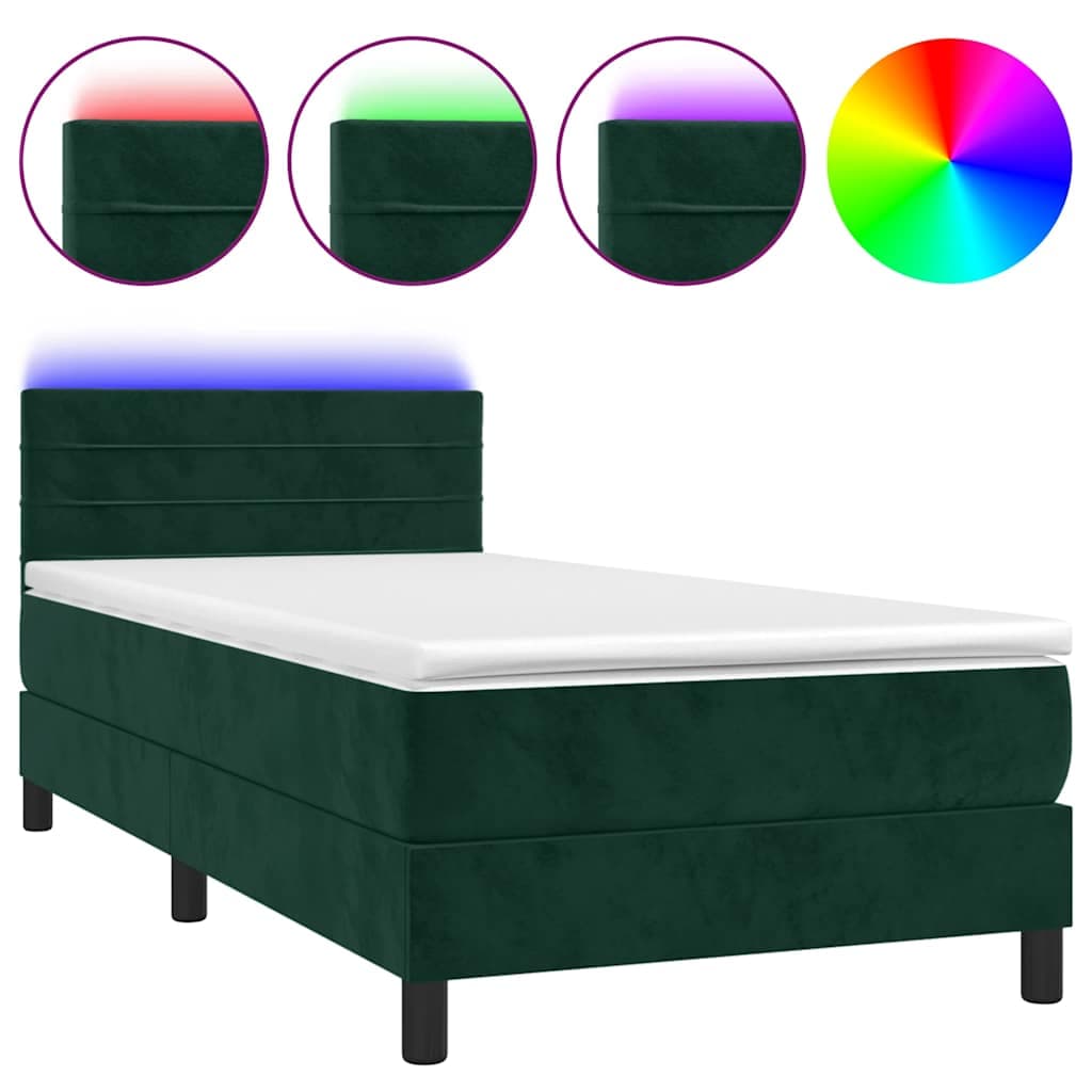 vidaXL Cama Box Spring com Colchão/led 80x200 cm Veludo Verde-escuro - 2463314571