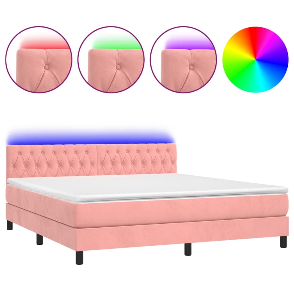 vidaXL Cama box spring c/ colchão/LED 160x200 cm veludo rosa