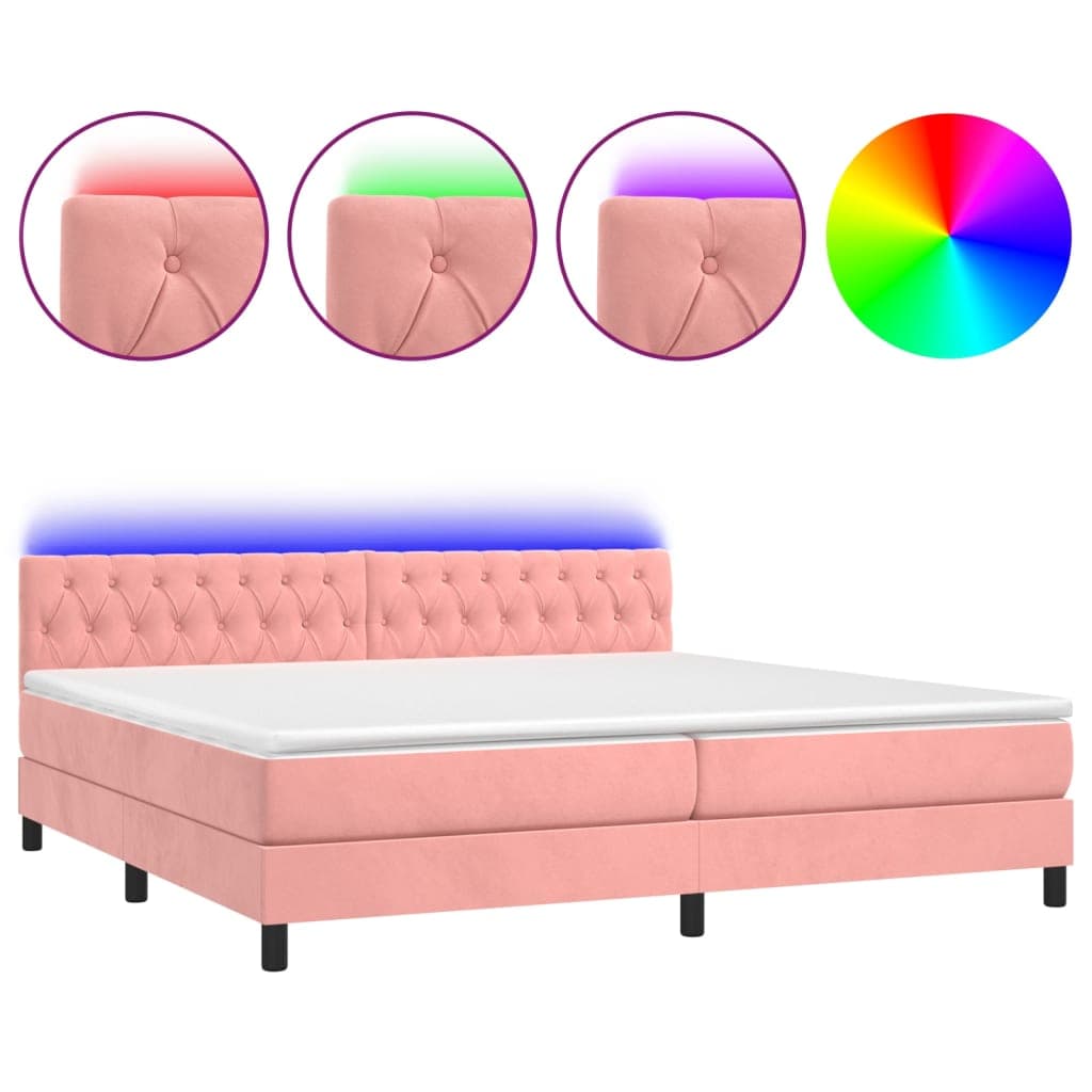 vidaXL Cama box spring c/ colchão/LED 200x200 cm veludo rosa