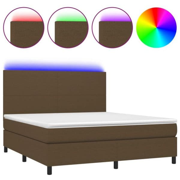 vidaXL Cama Box Spring com Colchão/led 160x200cm Tecido Castanho-escuro - 1767593101
