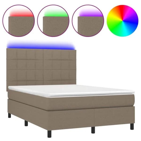 vidaXL Cama Box Spring Colchão/led 140x190cm Tecido Cinza-acastanhado - 2292334205