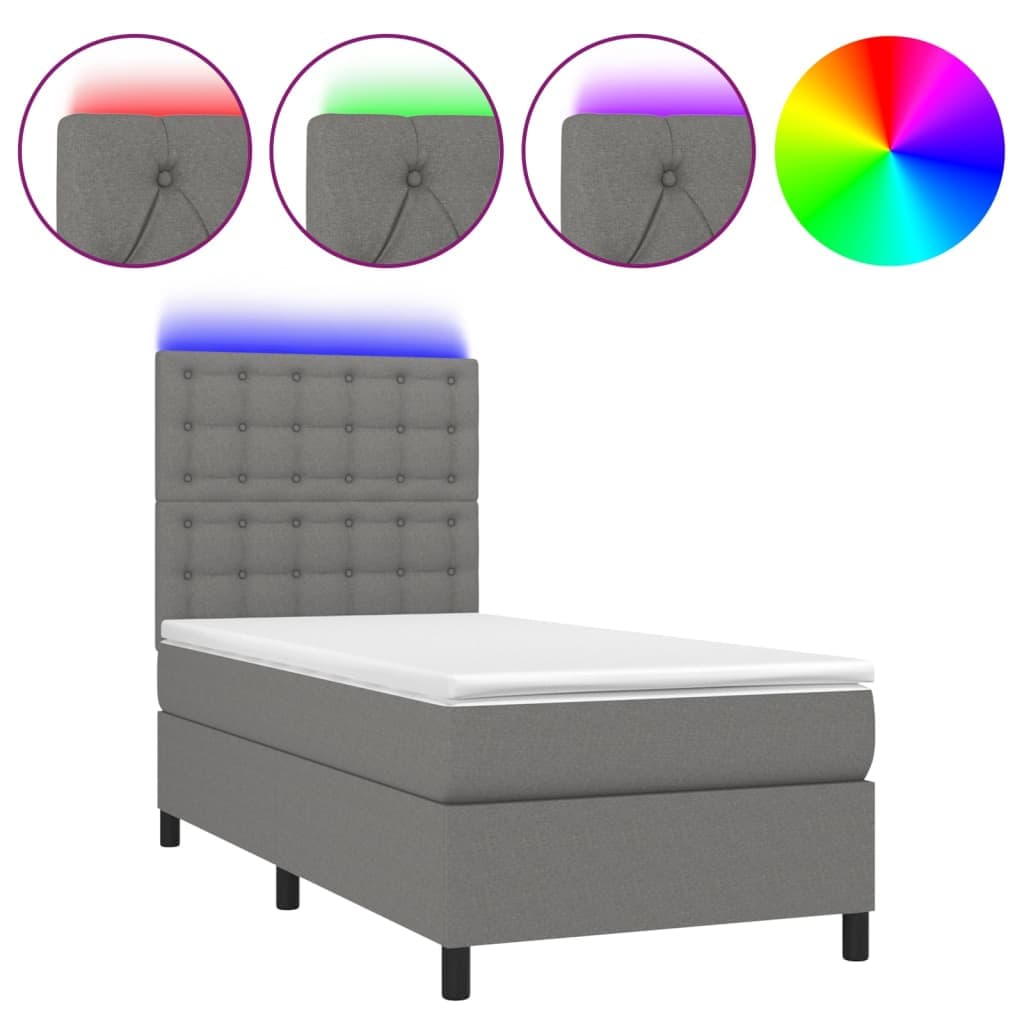 vidaXL Cama box spring c/ colchão e LED 80x200 cm tecido cinza-escuro