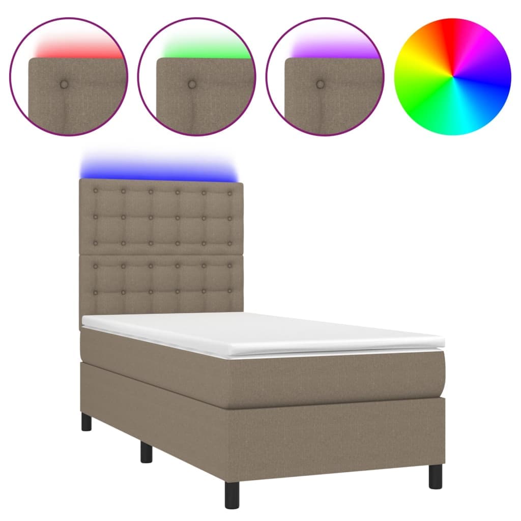 vidaXL Cama box spring + colchão/LED 90x190cm tecido cinza-acastanhado