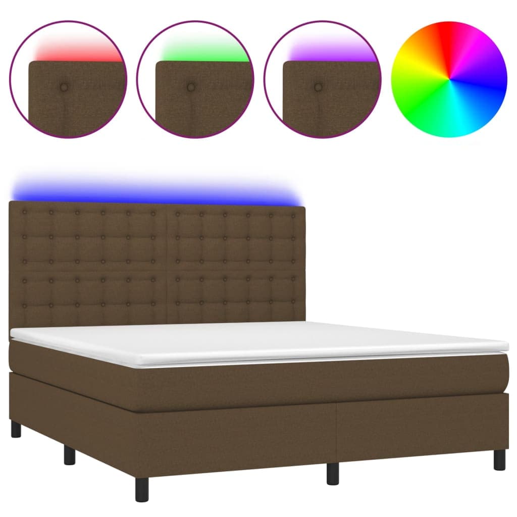 vidaXL Cama box spring c/ colchão/LED 180x200cm tecido castanho-escuro