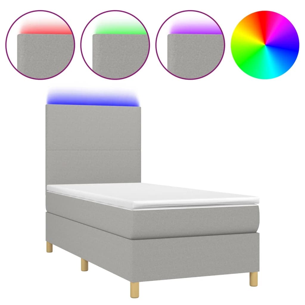 vidaXL Cama box spring c/ colchão e LED 90x200 cm tecido cinza-claro