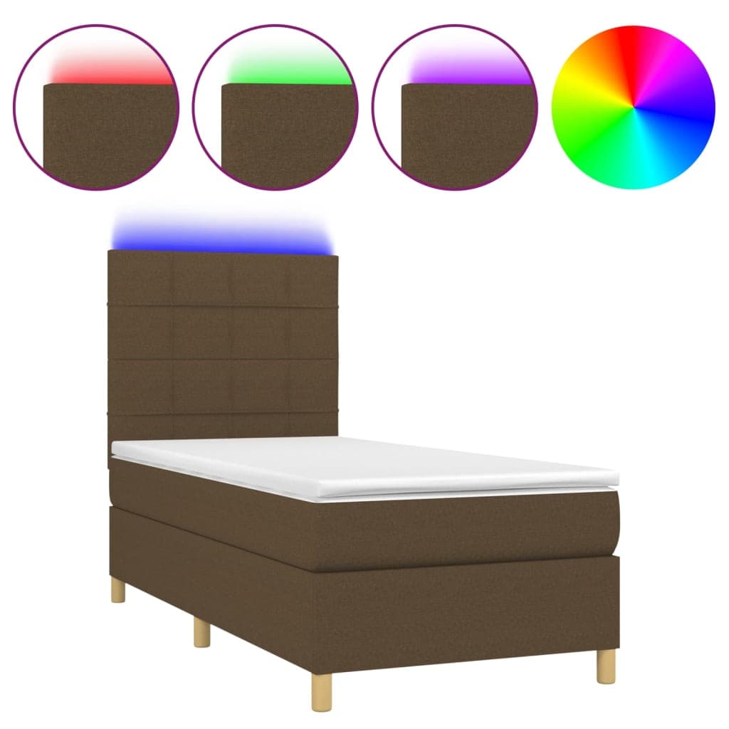 vidaXL Cama Box Spring com Colchão/led 90x190 cm Tecido Castanho-escuro - 4014761729
