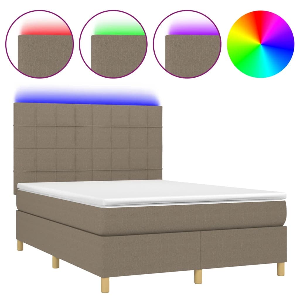 vidaXL Cama box spring colchão/LED 140x190cm tecido cinza-acastanhado