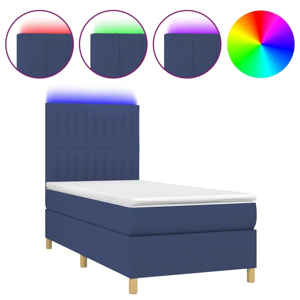vidaXL Cama box spring c/ colchão e LED 80x200 cm tecido azul