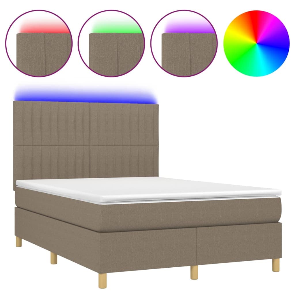 vidaXL Cama Box Spring Colchão/led 140x200 cm Tecido Cinza-acastanhado - 2614068217