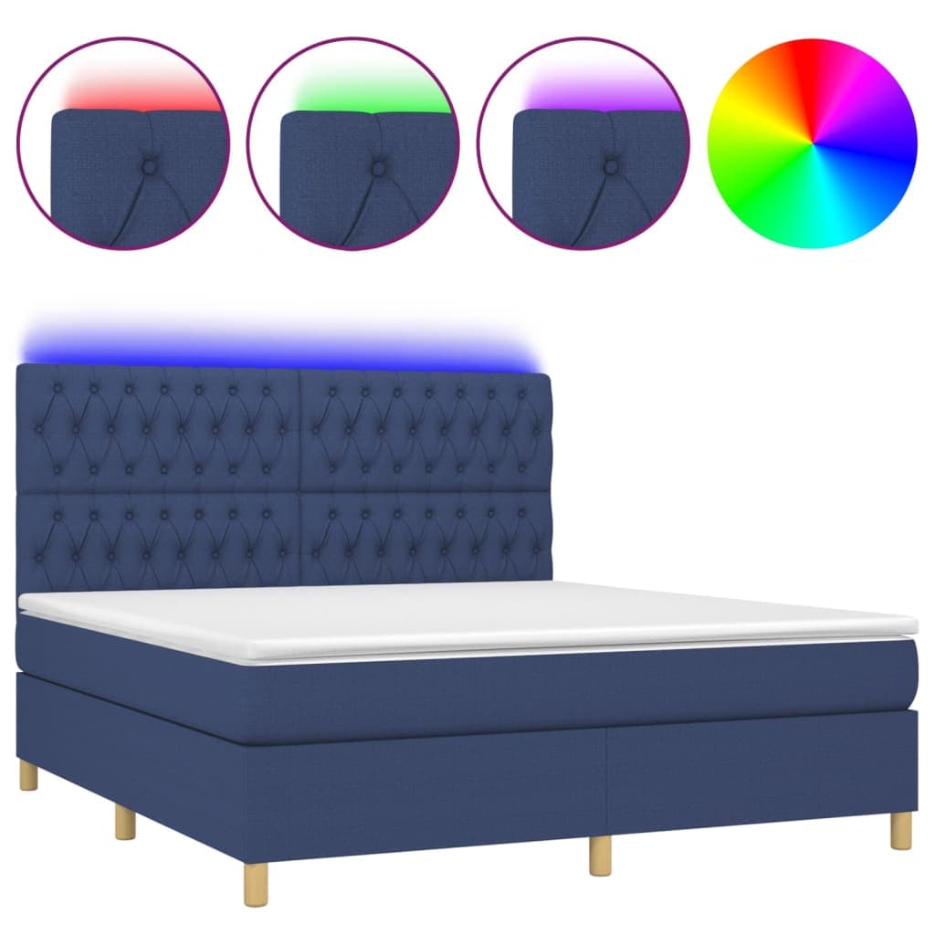 vidaXL Cama box spring c/ colchão e LED 160x200 cm tecido azul
