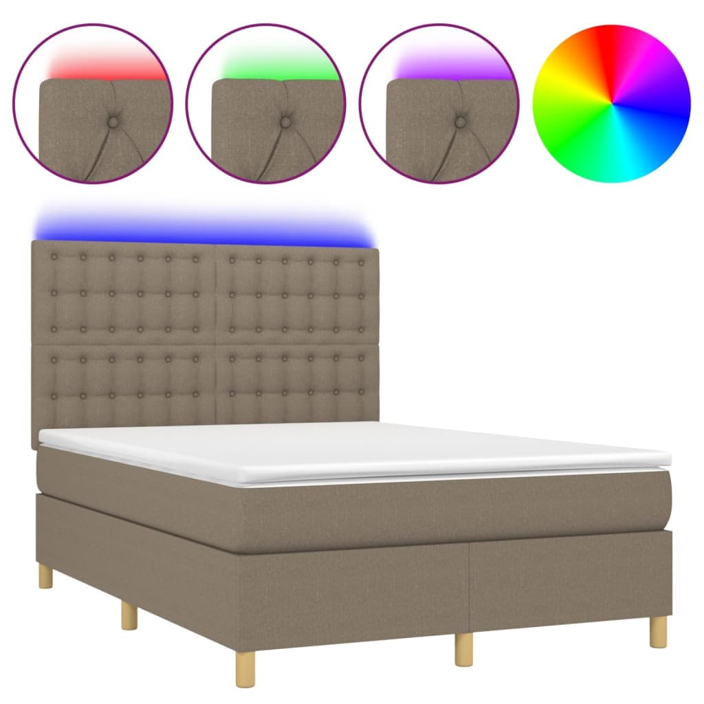 vidaXL Cama Box Spring Colchão/led 140x190cm Tecido Cinza-acastanhado - 158629031