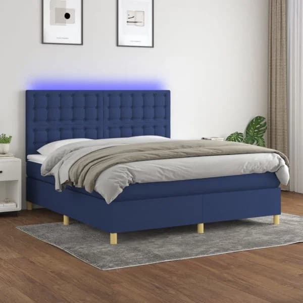 vidaXL Cama Box Spring com Colchão e LED 180x200 cm Tecido Azul - 3684169531