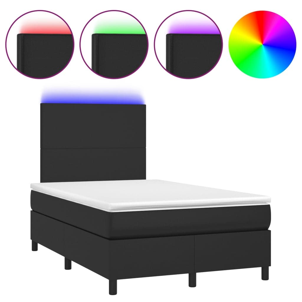 vidaXL Cama Box Spring com Colchão/led 120x200cm Couro Artificial Preto - 1715797662