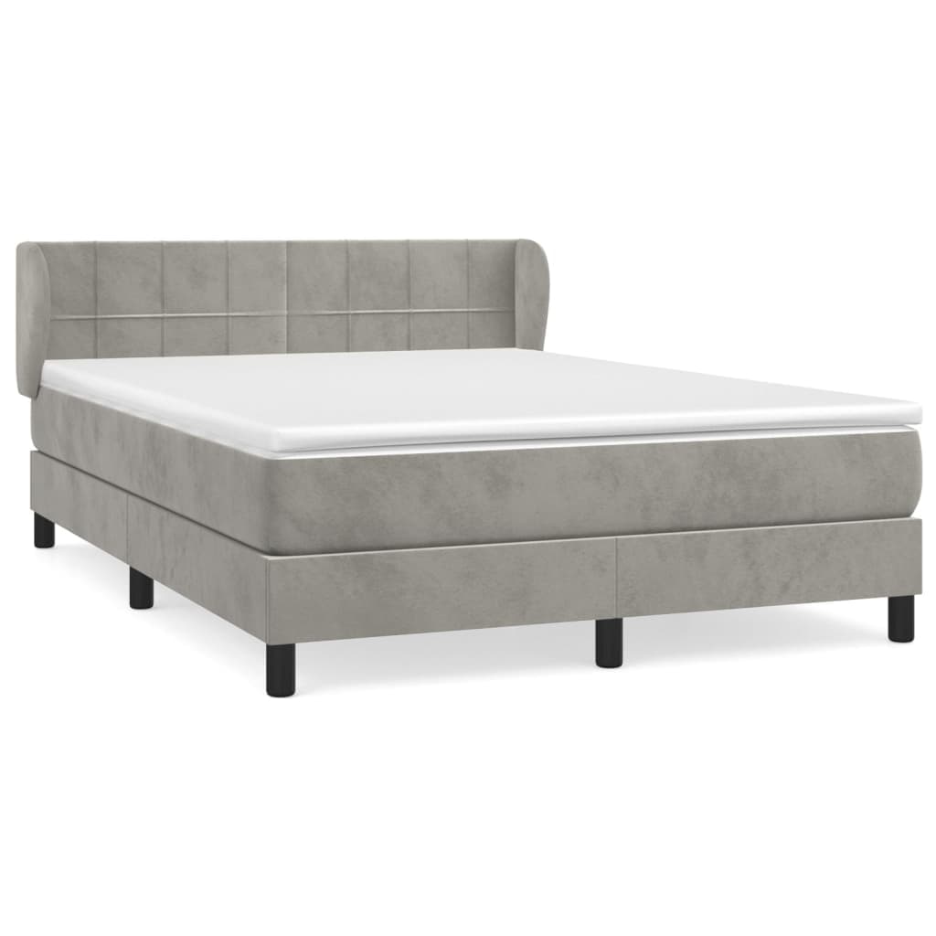 vidaXL Cama com molas/colchão 140x200 cm veludo cinzento-claro