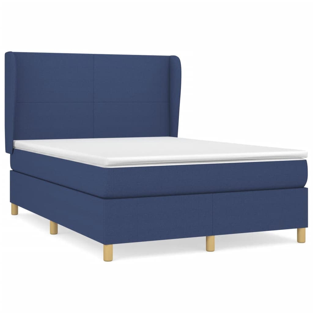 vidaXL Cama com molas/colchão 140x190 cm tecido azul