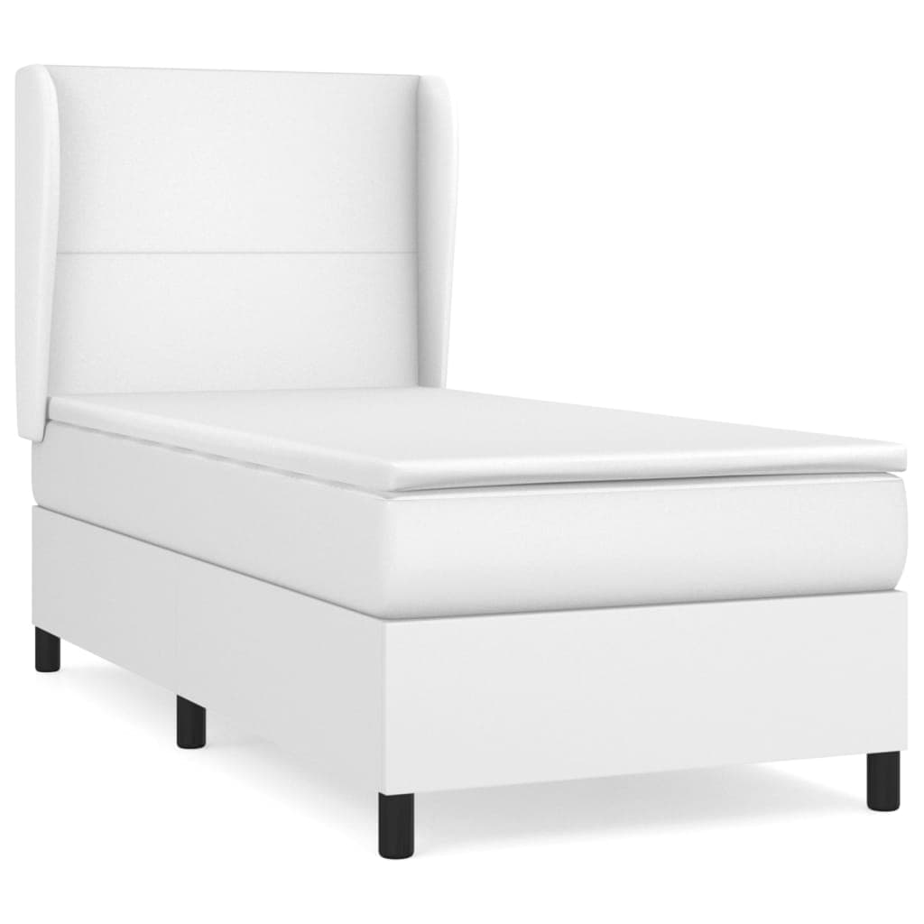 vidaXL Cama com molas/colchão 90x190 cm couro artificial branco