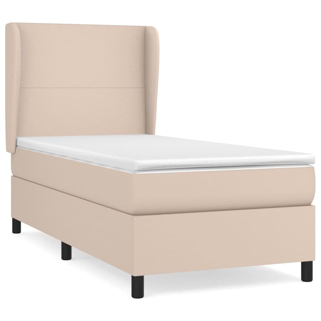 vidaXL Cama com molas/colchão 90x190 cm couro artificial cappuccino