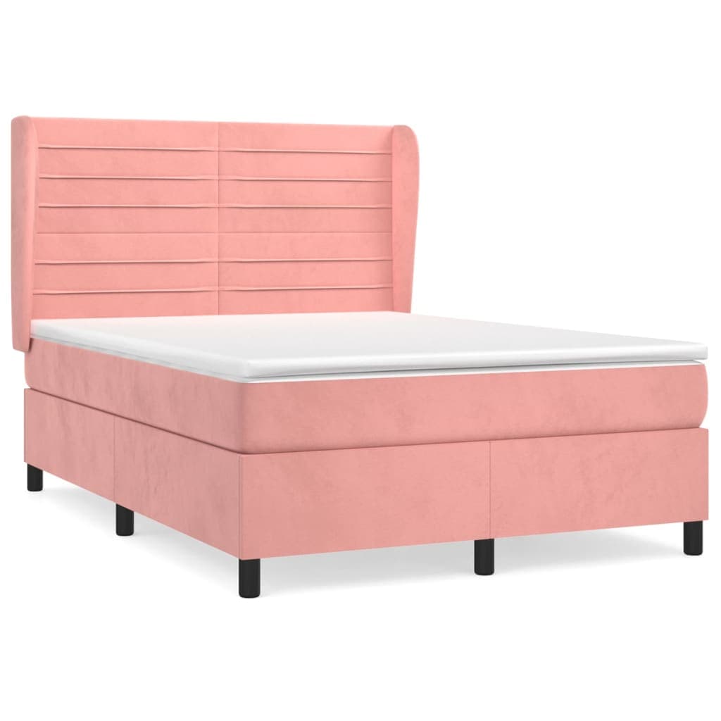 vidaXL Cama com molas/colchão 140x190 cm veludo rosa