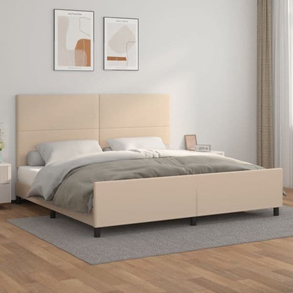 Estrutura Cama Cabeceira 200x200 cm Couro Artificial Cappuccino - 3125474