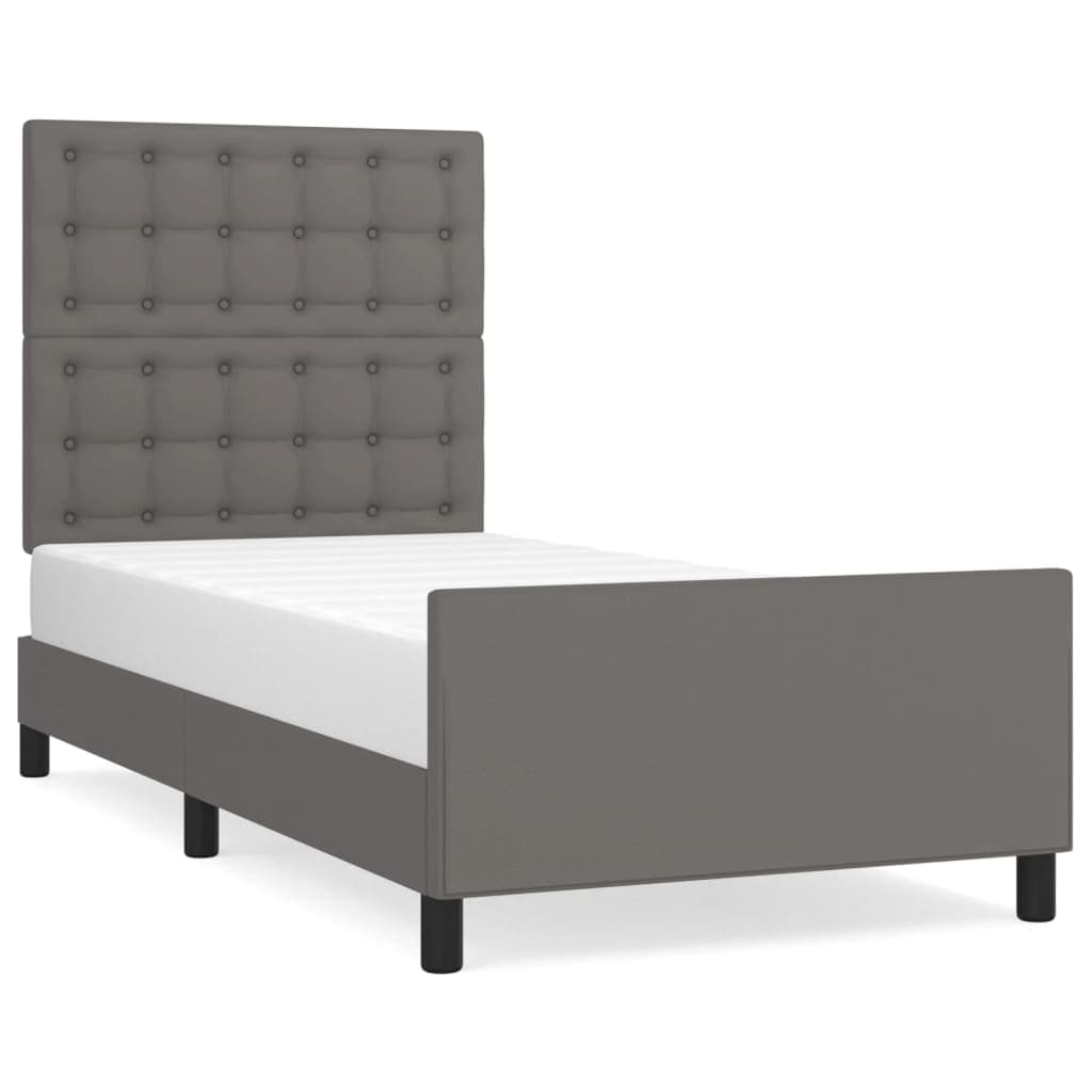 vidaXL Estrutura Cama com Cabeceira 90x200 cm Couro Artificial Cinzento - 932217209