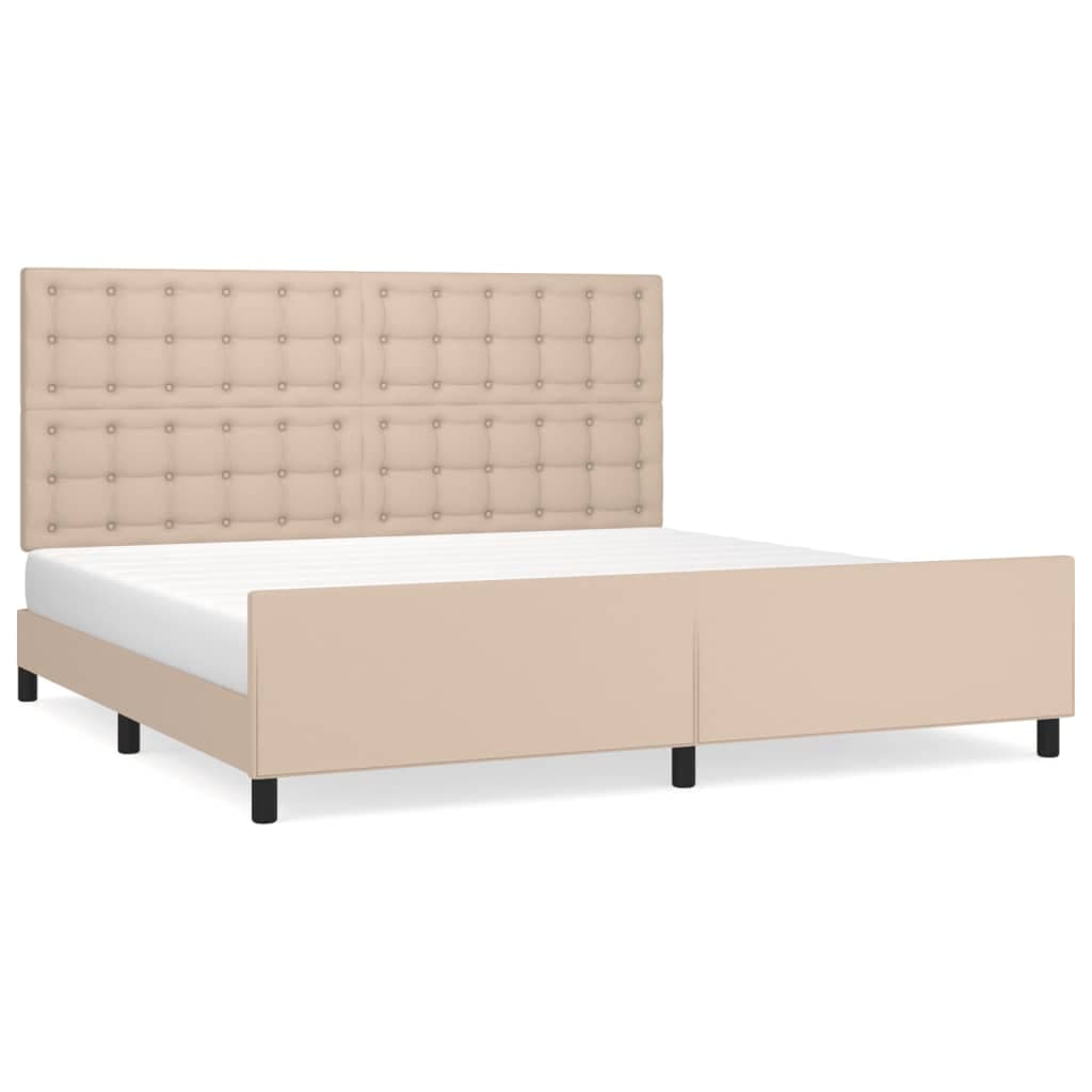 vidaXL Estrutura cama cabeceira 200x200 cm couro artificial cappuccino