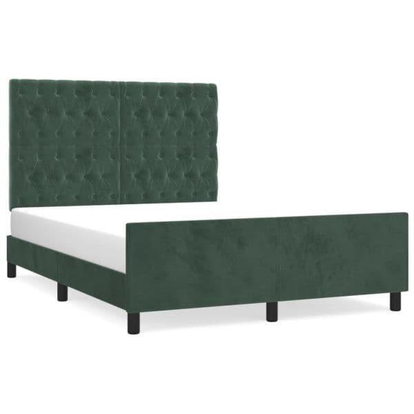 vidaXL Estrutura de Cama com Cabeceira 140x190 cm Veludo Verde-escuro - 1874664322