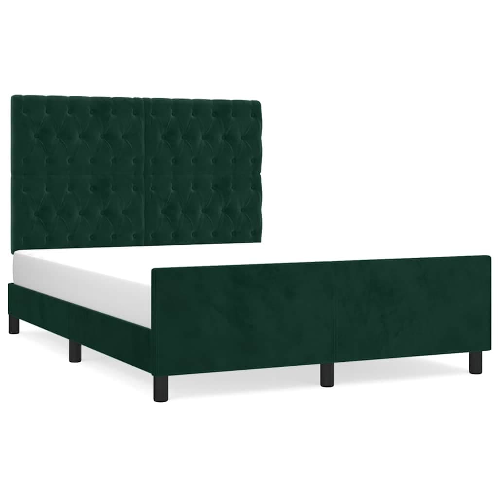 vidaXL Estrutura de Cama com Cabeceira 140x190 cm Veludo Verde-escuro - 1874664322