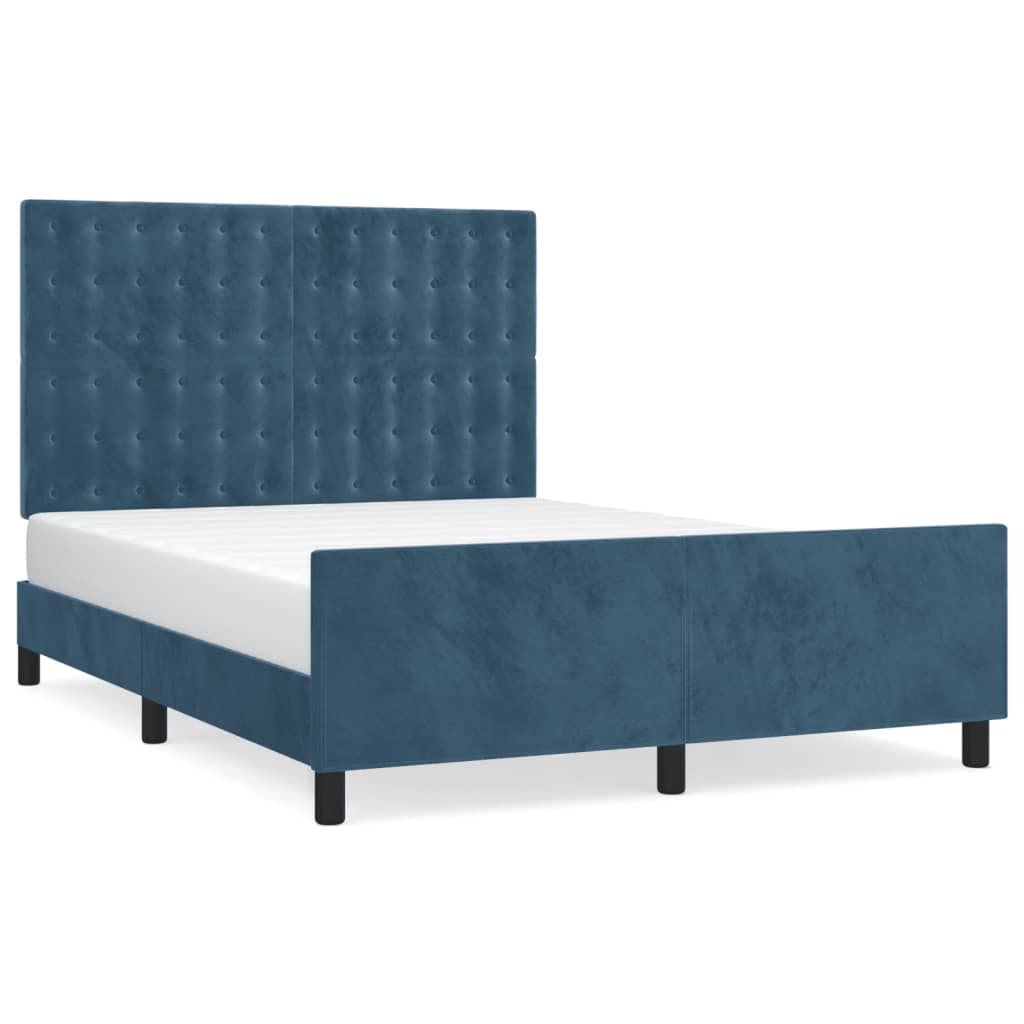 vidaXL Estrutura de cama sem colchão 140x200 cm veludo azul-escuro