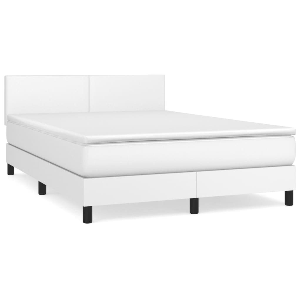 vidaXL Cama com molas/colchão 140x190 cm couro artificial branco