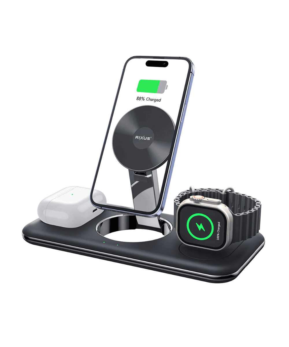 Carregador Wireless Rixus RXWC31 15W 3 em 1 Preto