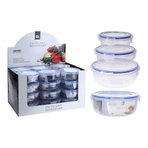 Excellent Houseware Recipientes Herméticos Plástico 1400ml 800ml 400ml 3 Unidades